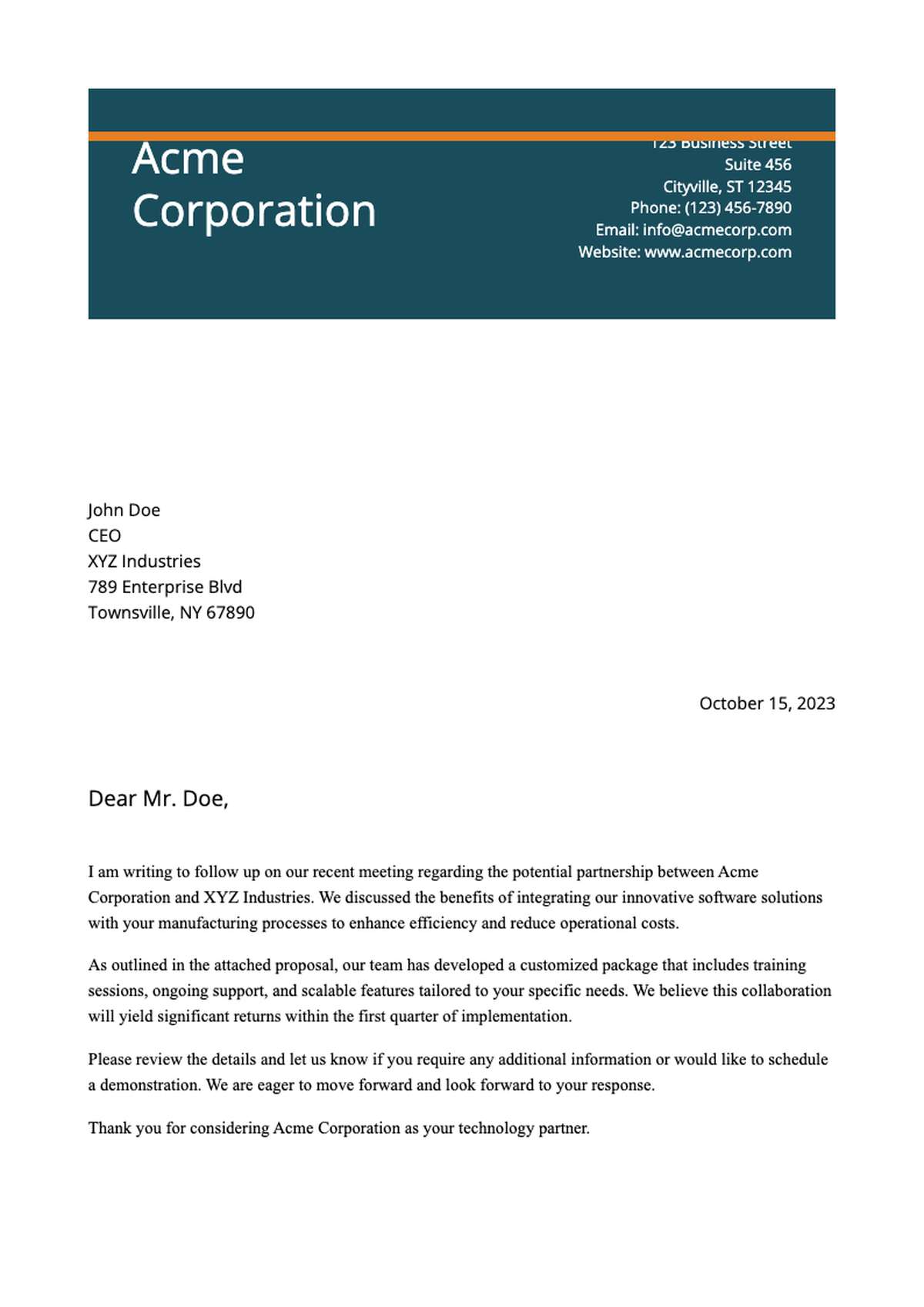 Professional business letterhead template with blue and orange accents_variant_2